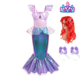 2-10Y Kid Little Girl Mermaid  Ariel Cosplay Costume Halloween Princess Dress Set