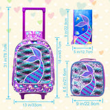 3PCS Kid Girls Rolling Mermaid Backpack Wheeled School Bag