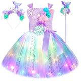 1-14Y Kid Baby Girl Princess Mermaid Led Light Up Birthday Party Tutu Dresses