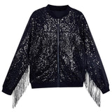 2-16Y Kid Girl Trendy Tassels Sequin Hip Hop Jacket Baseball Party Coat