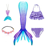 Kid Girl Fancy Mermaid Tail Swimming Costume  Swimwear 5 Pcs/Set