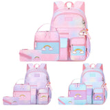 Rainbow Embroidery 3-Piece Set School Backpacks Gradient Schoolbags