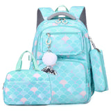 3pcs/Set Fish Scale Print Kid Backpack Mermaid Waterproof Schoolbag
