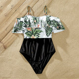 Family Matching Summer Swimsuit One Piece Plant Flounce Swimwear