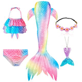 Girls Swimming Mermaid Tail Costume Cosplay Swimsuit Swimwear  5pcs/set