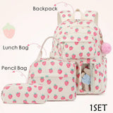 3 Pcs/Set Kid Girl Corduroy Flower Backpack Lunch Box Pencil Bag School Bookbag