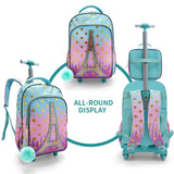 3PCS Kid Girl Rolling Iron Tower Pink Backpack Wheeled School BookBag With Lunch And Pen Bag