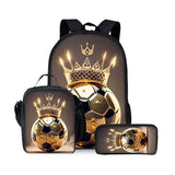 Kid Football Pattern Three Piece Set Cartoon School Backpack