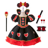 3-10Y Kid Girls Red Heart Princess Puff Sleeve Splicing Puffy Birthday Party Halloween Dresses