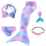 Kid Girl Fancy Mermaid Tail Swimming Costume  Swimwear 5 Pcs/Set