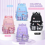 3pcs/set Kid Cute Plaid Bowknot School Backpack Bookbag