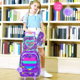 3PCS Kid Girl Rolling Folding Heart Backpack Bookbag Wheeled School Bag
