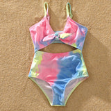 Family Matching Swimsuits Tie Dye Hollow Out One-Piece Swimwear