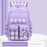 Kid Girl Cute Plaid Bow Backpack Large Capacity School Bag