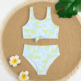 High Waist Bikini 2026 Printed Girls Swimsuit Kids Swimwear Female Children Bathers