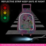 4PCS Kids Girl Rolling Backpack Cute Cat Sequin Wheeled Bookbag
