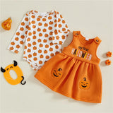 0-18M Autumn Infant Baby Girl Halloween Outfit Pumpkin Print Long Sleeve 2 Pcs Set
