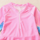 Kid Girls Swimsuits Fish Scale Pattern Long Sleeve Beachwear