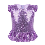 Kids Girls Mermaid Costume Top Girls Sleeveless Sequins Glittering Shirt T-Shirt