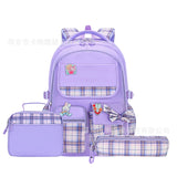 3pcs/set Kid Cute Plaid Bowknot School Backpack Bookbag