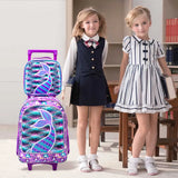3PCS Kid Girls Rolling Mermaid Backpack Wheeled School Bag