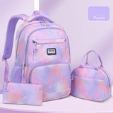 Gradient 3-piece School Bag Set Girls College Style Large Capacity Rainbow Backpacks