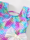 Kid Girls One Piece Cute Swimsuit Short Sleeve Mesh Bowknot Swimwear