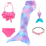 Kid Girl Fancy Mermaid Tail Swimming Costume  Swimwear 5 Pcs/Set