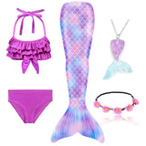 5Pcs/Set Girls Mermaid Tail Swimsuit Costume Beach Pool Swimwear