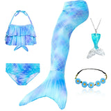 Kid Girl Fancy Mermaid Tail Swimming Costume  Swimwear 5 Pcs/Set