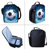 Kid Football Pattern Three Piece Set Cartoon School Backpack