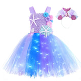 12M-12T Kid Baby Girls Mermaid Glowing Tutu Halloween Ariel Party Dresses
