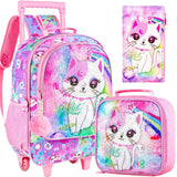 3PCS Kid Girls Rolling Mermaid Backpack Wheeled School Bag