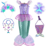 Kid Girl Little Mermaid Ariel Princess Carnival Summer Purple Dress