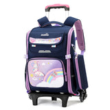 Kid Girl Butterfly Roller Wheeled Backpack Large Capacity Space Schoolbags