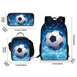 Kid Football Pattern Three Piece Set Cartoon School Backpack