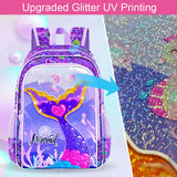 3 Pcs 16 Inch Kid Girl Mermaid Backpack School Bookbag