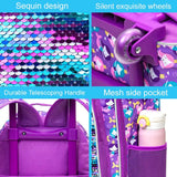 3PCS Kid Girls Rolling Mermaid Backpack Wheeled School Bag