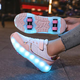 Kid Girl Boy Luminous Roller USB Charge Light Up Skate Shoes