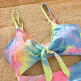 Family Matching Swimsuits Tie Dye Hollow Out One-Piece Swimwear