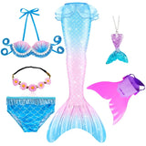 Girls Swimming Mermaid Tail Costume Cosplay Swimsuit Swimwear  5pcs/set