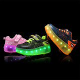 Kid Boys Girls Roller Shoes LED Light Up USB Charging Skateboard Shoes
