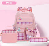 3pcs/set Kid Cute Plaid Bowknot School Backpack Bookbag