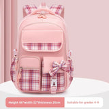 Kid Girl Cute Plaid Bow Backpack Large Capacity School Bag