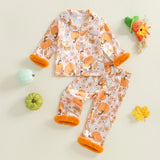 0-8Y Kids Girls Halloween Pumpkin Print Tops Long Pajamas