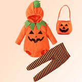 Infant Baby Girl Boy Halloween Party Pumpkin Hooded 3 Pcs Set