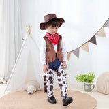 4PCS Cowboy Dress Up Outfits Suits Baby Boys Clothes Vest+Scarf+Pants+Hats For Toddler Purim Halloween Carnival Birthday Costume