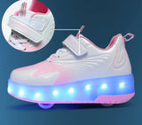 Kids USB Recharge Light Up  LED Skates Roller Shoes