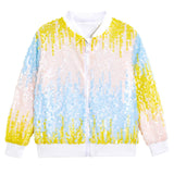 2-16Y Kid Girls Sequin Jacket Glitter Shiny Zip Up Coat Outwear