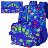 3PCS Kid Boy Dinosaur Blue Backpack 16 Inch Bookbag